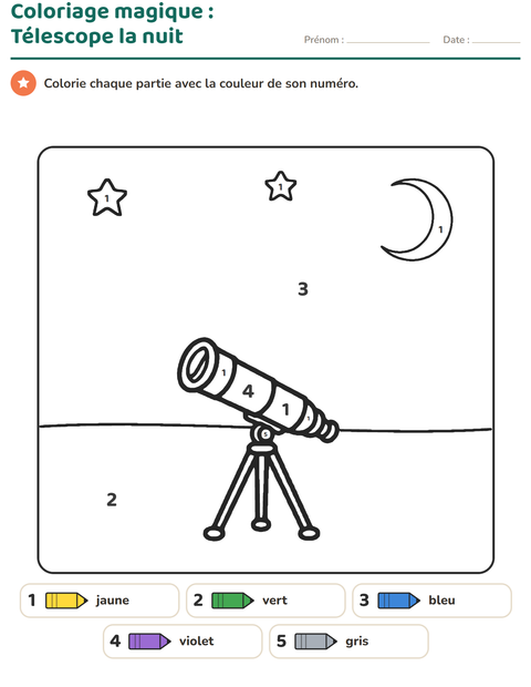 Aperçu de la fiche Coloriage magique pour École maternelle (grande section, 5-7 ans)