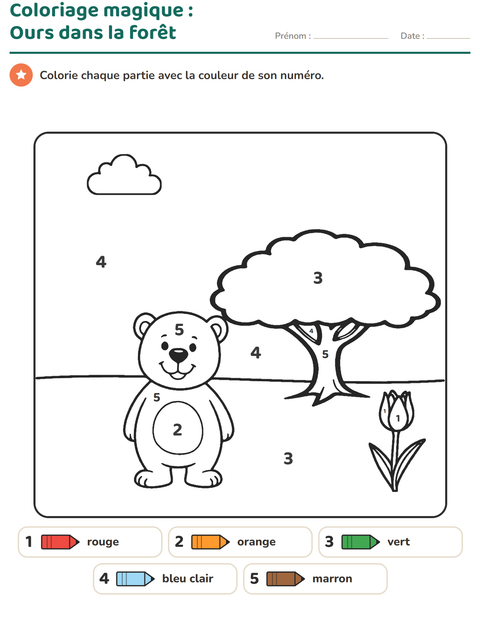 Aperçu de la fiche Coloriage magique pour École maternelle (grande section, 5-7 ans)