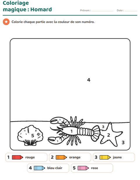 Aperçu de la fiche Coloriage magique pour École maternelle (grande section, 5-7 ans)