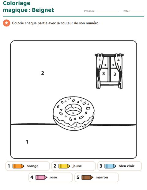 Aperçu de la fiche Coloriage magique pour École maternelle (grande section, 5-7 ans)