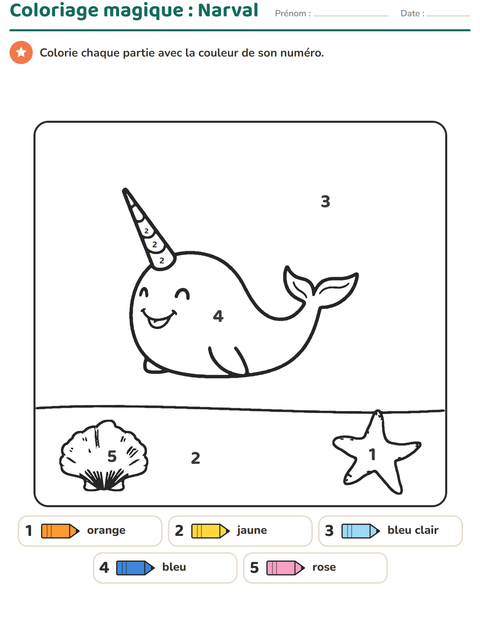 Aperçu de la fiche Coloriage magique pour École maternelle (grande section, 5-7 ans)