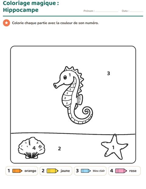 Aperçu de la fiche Coloriage magique pour École maternelle (grande section, 5-7 ans)