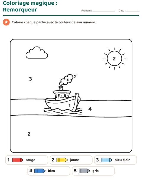 Aperçu de la fiche Coloriage magique pour École maternelle (grande section, 5-7 ans)