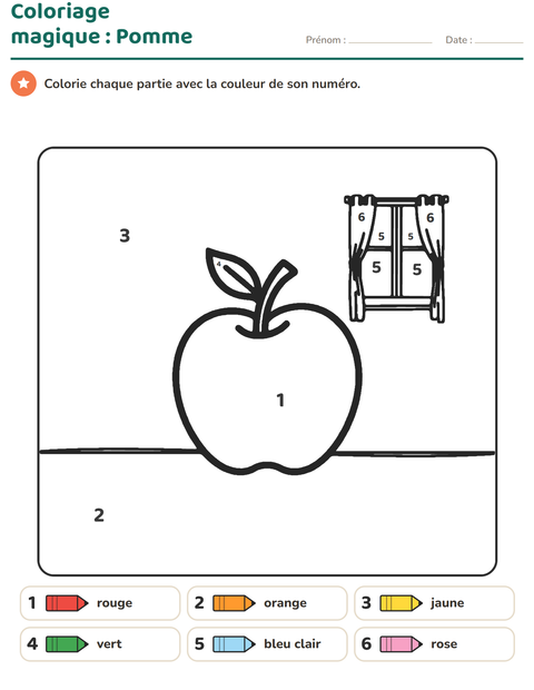 Aperçu de la fiche Coloriage magique pour École maternelle (grande section, 5-7 ans)