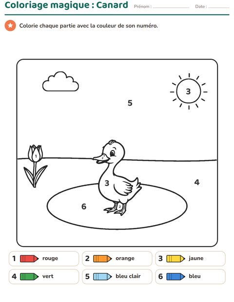 Aperçu de la fiche Coloriage magique pour École maternelle (grande section, 5-7 ans)
