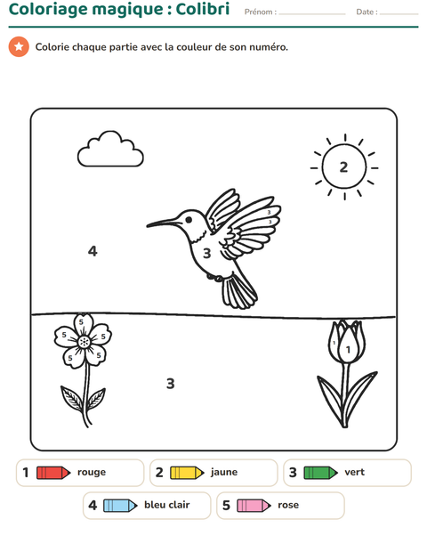 Aperçu de la fiche Coloriage magique pour École maternelle (grande section, 5-7 ans)
