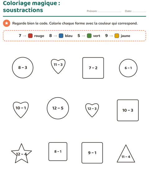 Coloriage magique : les soustractions