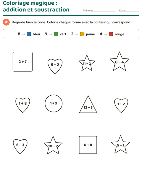 Coloriage magique : additions et soustractions
