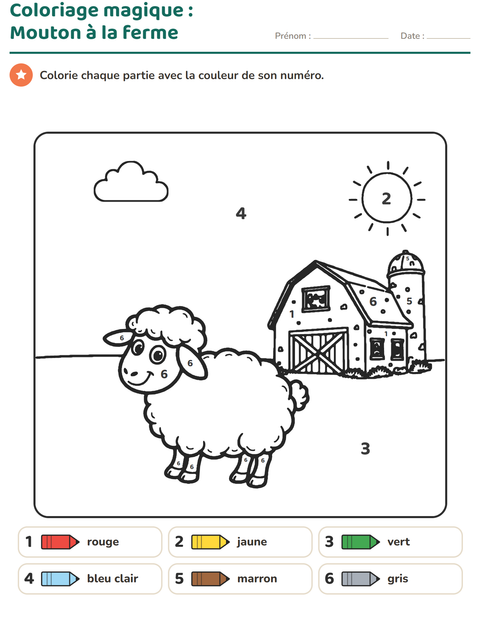 Aperçu de la fiche Coloriage magique pour École maternelle (grande section, 5-7 ans)