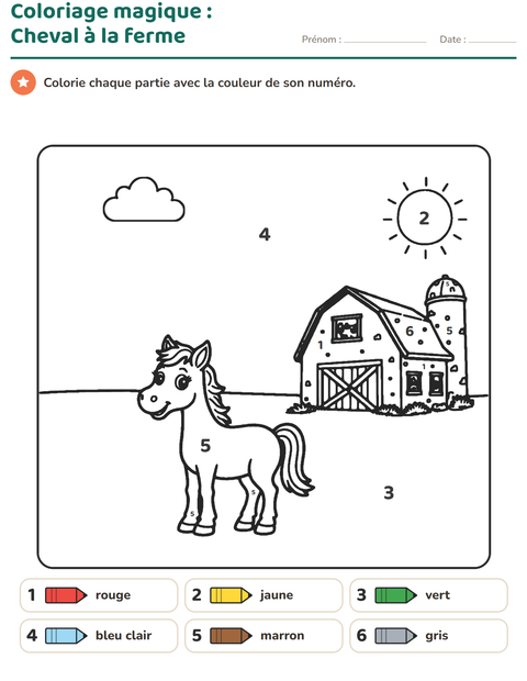 Aperçu de la fiche Coloriage magique pour École maternelle (grande section, 5-7 ans)