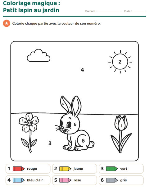 Aperçu de la fiche Coloriage magique pour École maternelle (grande section, 5-7 ans)