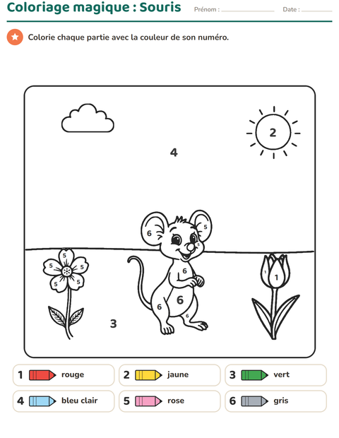 Aperçu de la fiche Coloriage magique pour École maternelle (grande section, 5-7 ans)