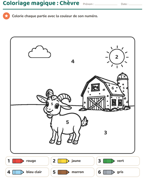 Aperçu de la fiche Coloriage magique pour École maternelle (grande section, 5-7 ans)