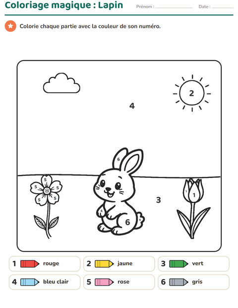 Aperçu de la fiche Coloriage magique pour École maternelle (grande section, 5-7 ans)