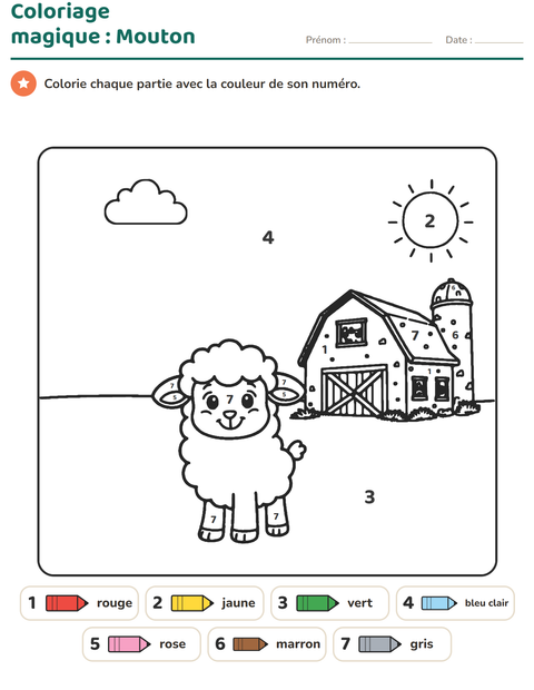 Aperçu de la fiche Coloriage magique pour École maternelle (grande section, 5-7 ans)