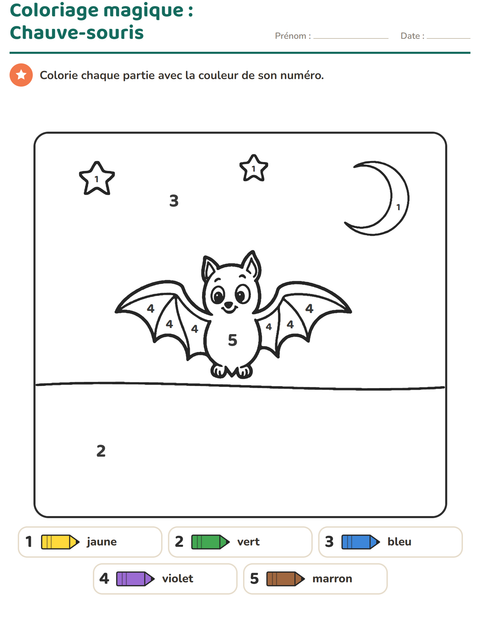 Aperçu de la fiche Coloriage magique pour École maternelle (grande section, 5-7 ans)