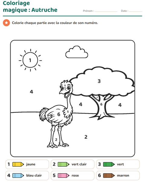 Aperçu de la fiche Coloriage magique pour École maternelle (grande section, 5-7 ans)