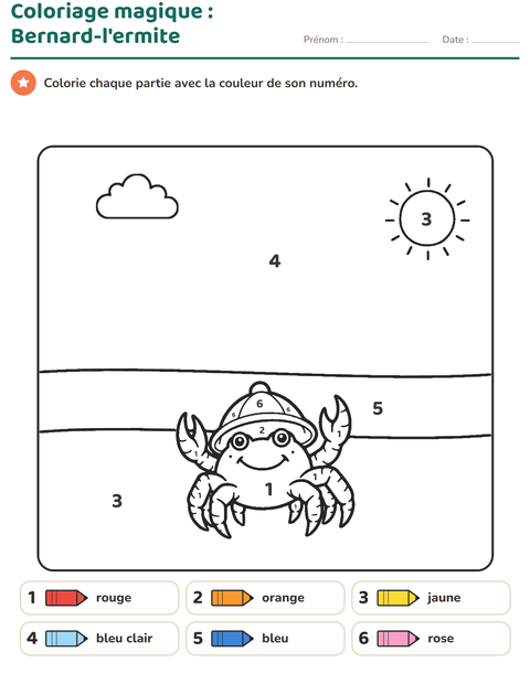 Aperçu de la fiche Coloriage magique pour École maternelle (grande section, 5-7 ans)