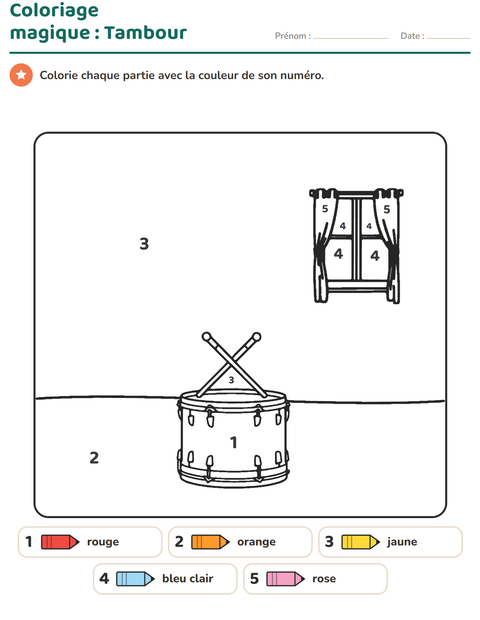 Aperçu de la fiche Coloriage magique pour École maternelle (grande section, 5-7 ans)