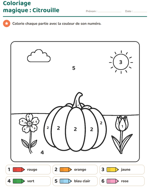Aperçu de la fiche Coloriage magique pour École maternelle (grande section, 5-7 ans)