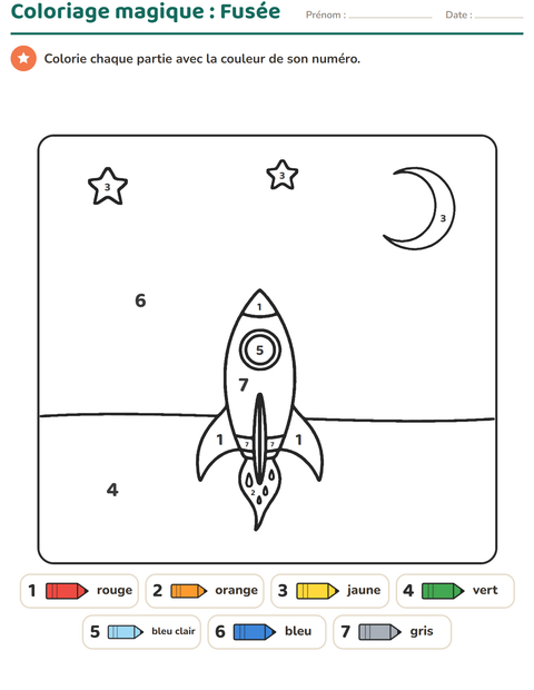 Aperçu de la fiche Coloriage magique pour École maternelle (grande section, 5-7 ans)