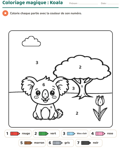Aperçu de la fiche Coloriage magique pour École maternelle (grande section, 5-7 ans)