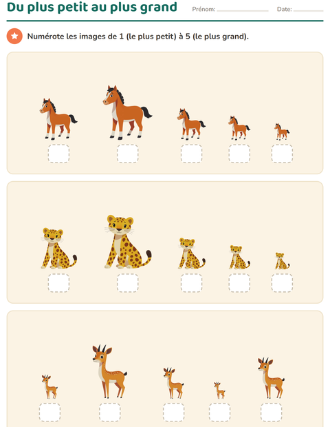Aperçu de la fiche Comparer les tailles avec Animaux pour École maternelle (grande section, 5-7 ans)