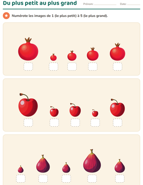 Aperçu de la fiche Comparer les tailles avec Fruits pour École maternelle (grande section, 5-7 ans)