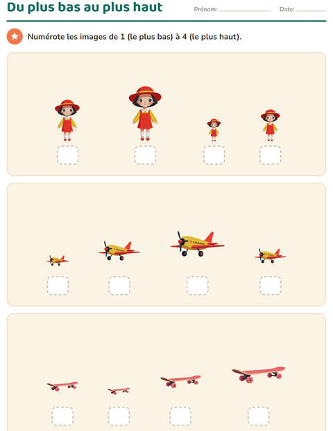 Aperçu de la fiche Comparer les tailles avec Jouets pour École maternelle (grande section, 5-7 ans)