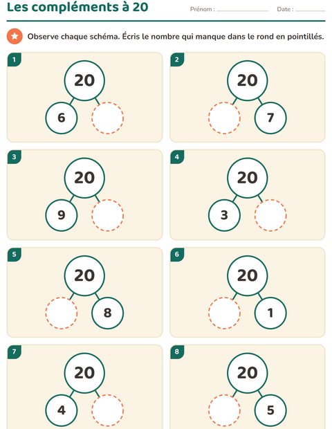 Aperçu de la fiche Compléments à 10 pour École maternelle (grande section, 5-7 ans)