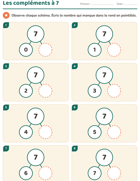 Aperçu de la fiche Compléments à 10 pour École maternelle (grande section, 5-7 ans)