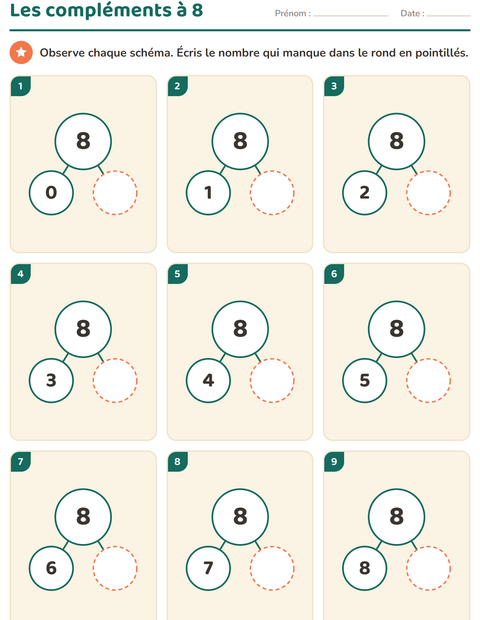 Aperçu de la fiche Compléments à 10 pour École maternelle (grande section, 5-7 ans)