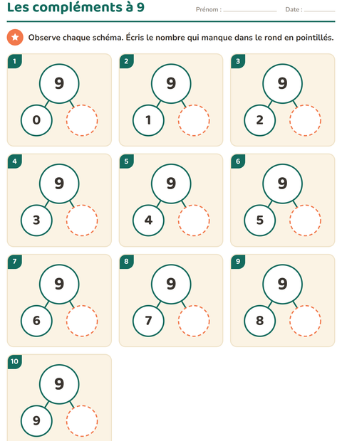 Aperçu de la fiche Compléments à 10 pour École maternelle (grande section, 5-7 ans)