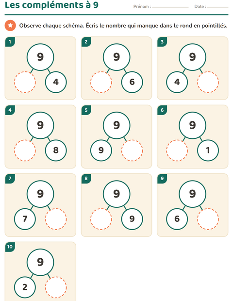Aperçu de la fiche Compléments à 10 pour École maternelle (grande section, 5-7 ans)
