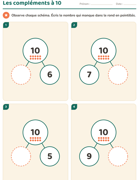 Aperçu de la fiche Compléments à 10 pour École maternelle (grande section, 5-7 ans)