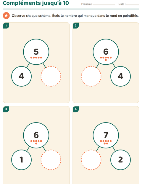 Aperçu de la fiche Compléments à 10 pour École maternelle (grande section, 5-7 ans)