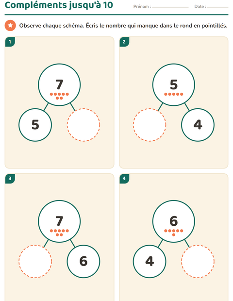 Aperçu de la fiche Compléments à 10 pour École maternelle (grande section, 5-7 ans)
