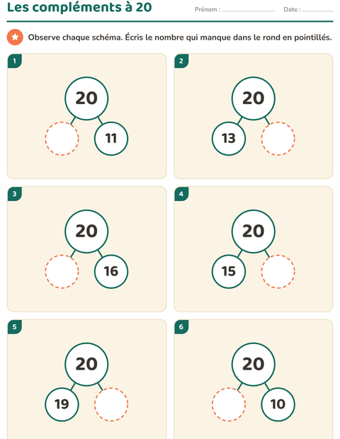 Aperçu de la fiche Compléments à 10 pour École maternelle (grande section, 5-7 ans)