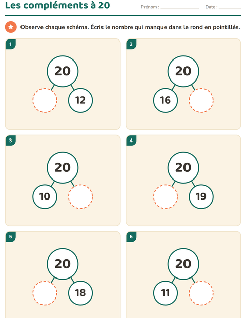 Aperçu de la fiche Compléments à 10 pour École maternelle (grande section, 5-7 ans)