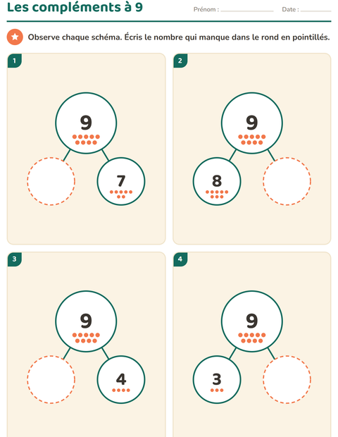 Aperçu de la fiche Compléments à 10 pour École maternelle (grande section, 5-7 ans)