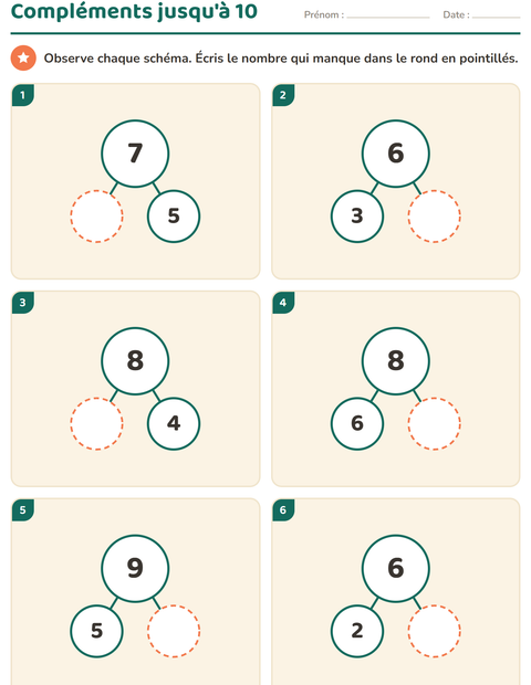 Aperçu de la fiche Compléments à 10 pour École maternelle (grande section, 5-7 ans)
