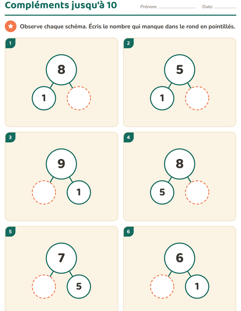 Décomposer les nombres de 5 à 10