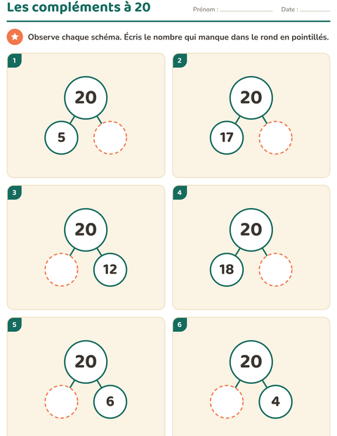 Aperçu de la fiche Compléments à 10 pour École maternelle (grande section, 5-7 ans)