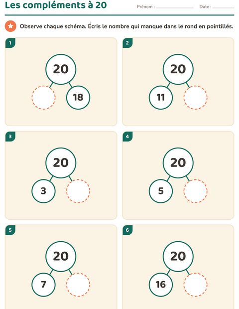 Aperçu de la fiche Compléments à 10 pour École maternelle (grande section, 5-7 ans)