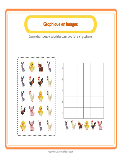 Aperçu de la fiche Comptage Graphique avec Animaux de la ferme pour École maternelle (grande section, 5-7 ans)