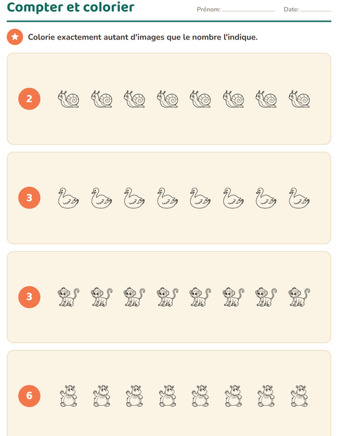Aperçu de la fiche Compter des images avec Animaux pour École maternelle (grande section, 5-7 ans)