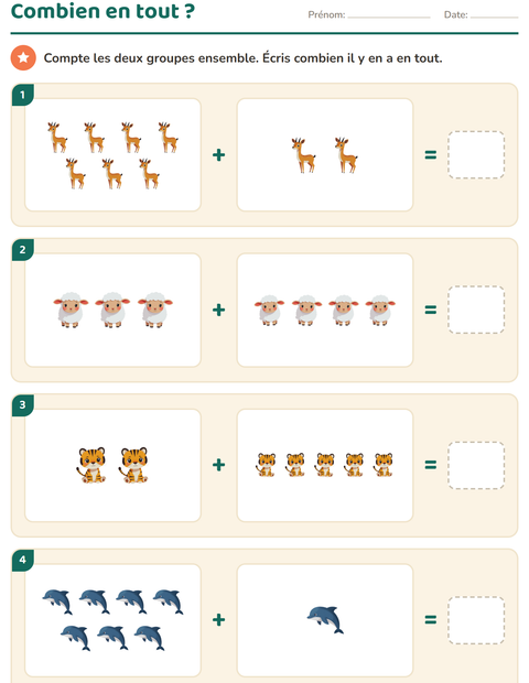 Aperçu de la fiche Compter des images avec Animaux pour École maternelle (grande section, 5-7 ans)