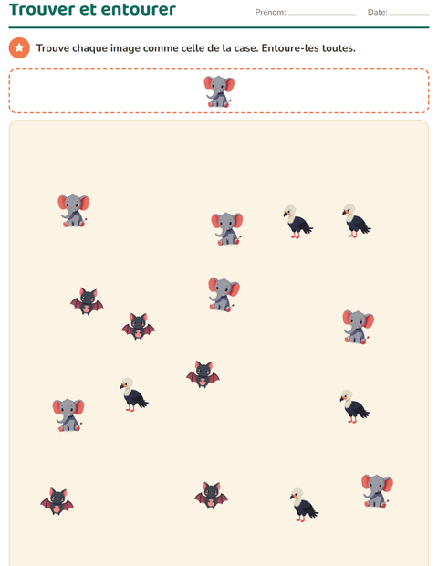 Aperçu de la fiche Compter des images avec Animaux pour École maternelle (grande section, 5-7 ans)