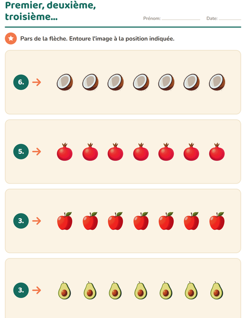 Aperçu de la fiche Compter des images avec Fruits pour École maternelle (grande section, 5-7 ans)