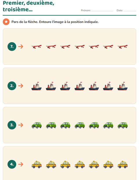 Aperçu de la fiche Compter des images avec Véhicules pour École maternelle (grande section, 5-7 ans)